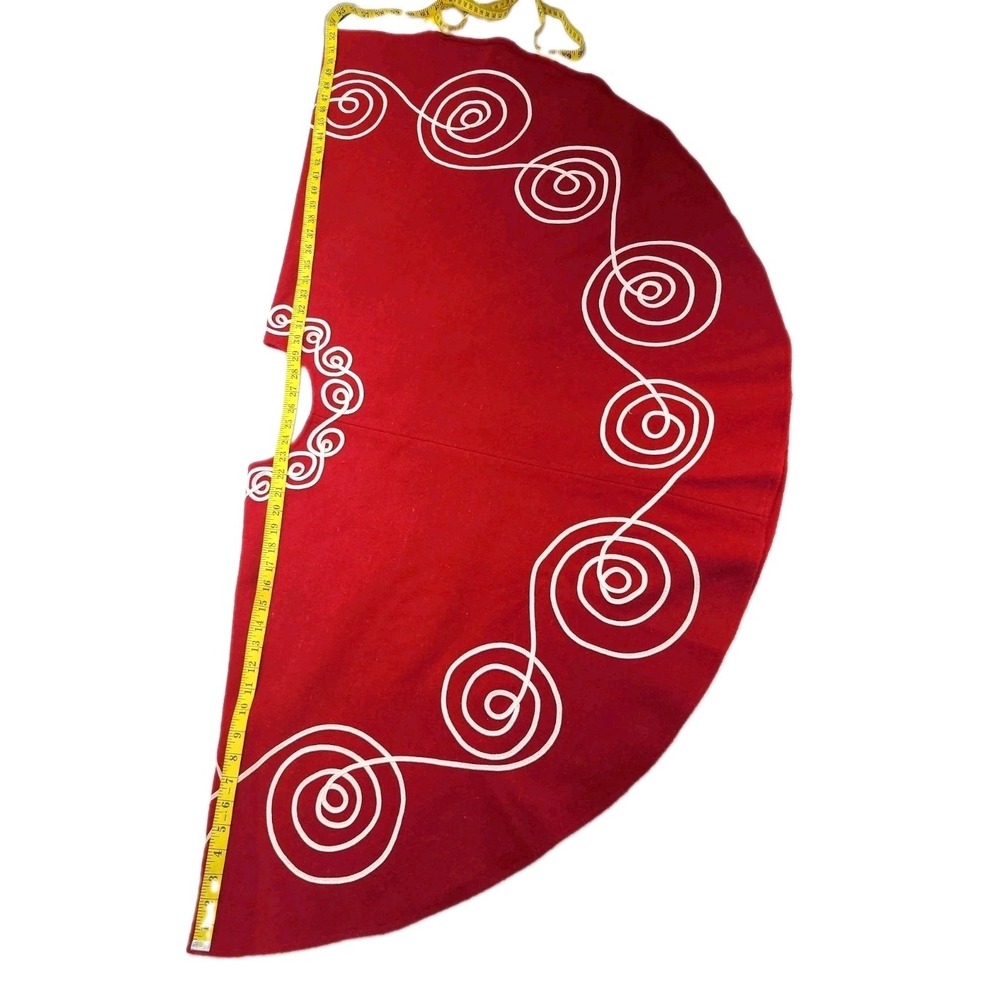 Crate & Barrel Christmas Tree Skirt Red Wool Felt Swirl 54"